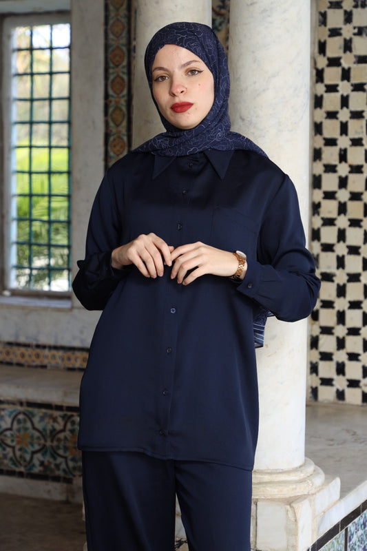 Set Flora "Pantalon + chemise en Bleu Marine"