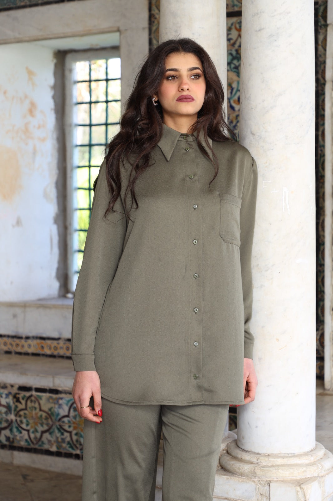 Set Flora "Pantalon + Chemise en Vert Olive"